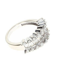 Three Row Round and Baguette Diamond Ring