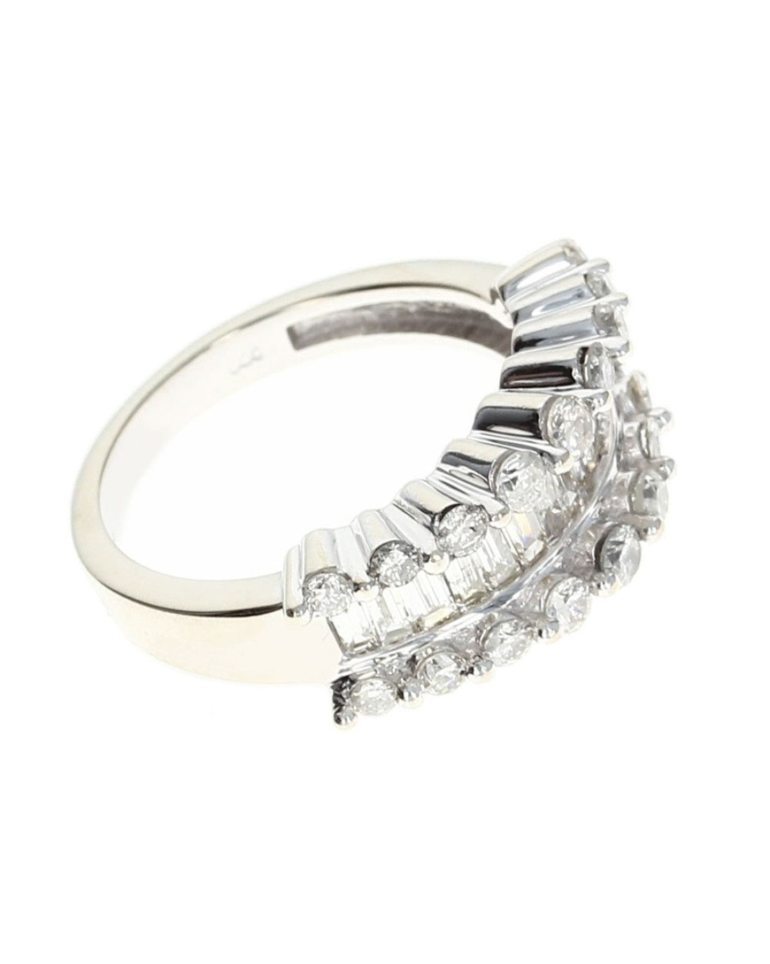 Three Row Round and Baguette Diamond Ring