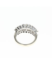 Three Row Round and Baguette Diamond Ring