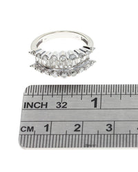 Three Row Round and Baguette Diamond Ring