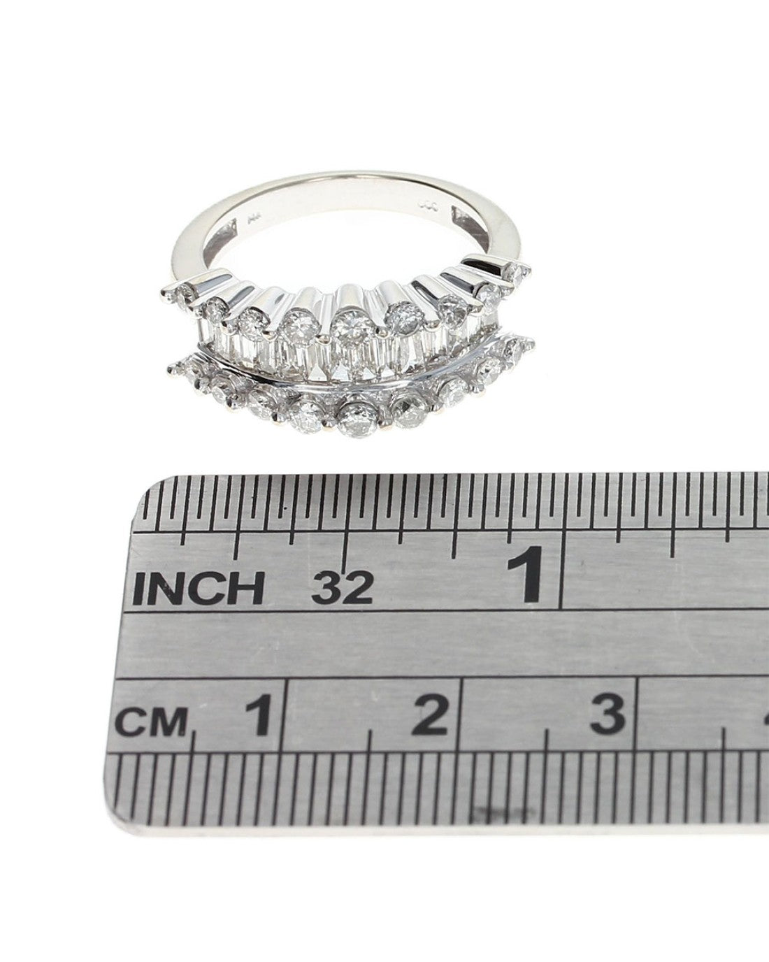 Three Row Round and Baguette Diamond Ring