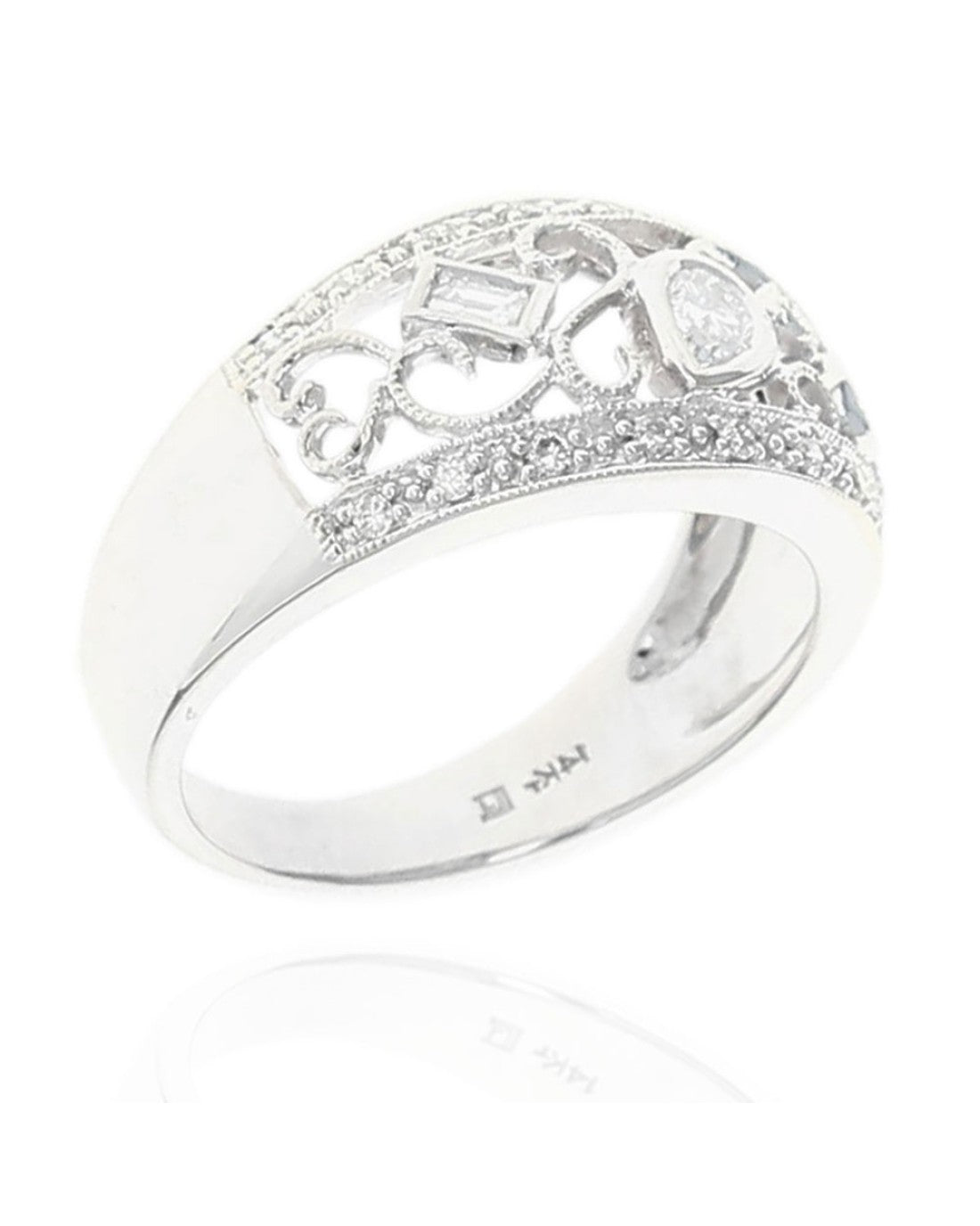 Mixed Cut Diamond Open Scroll Milgrain Band