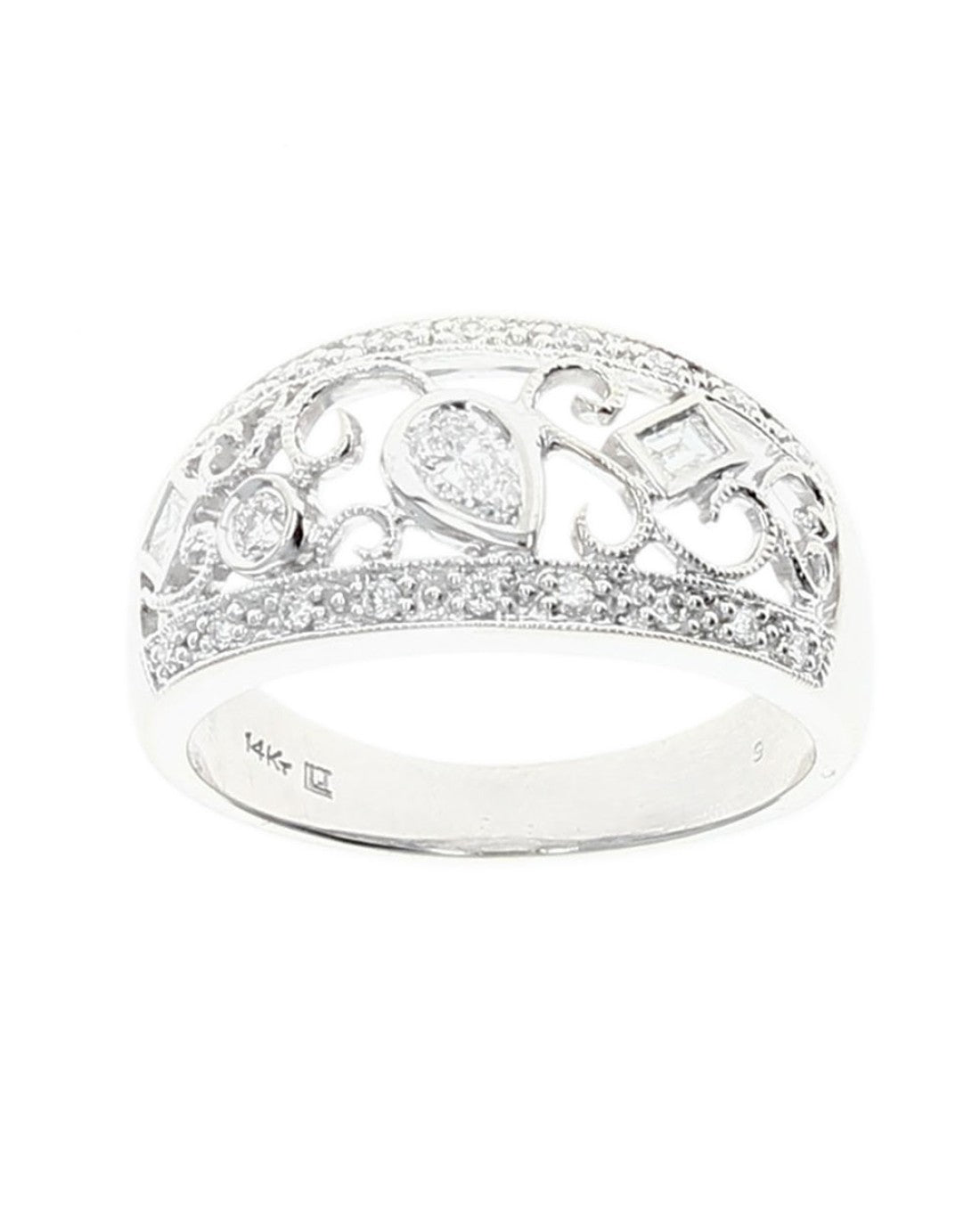 Mixed Cut Diamond Open Scroll Milgrain Band