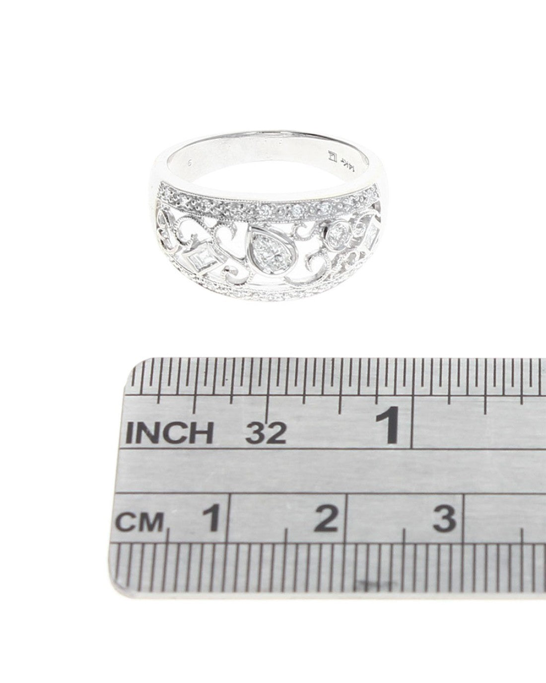 Mixed Cut Diamond Open Scroll Milgrain Band