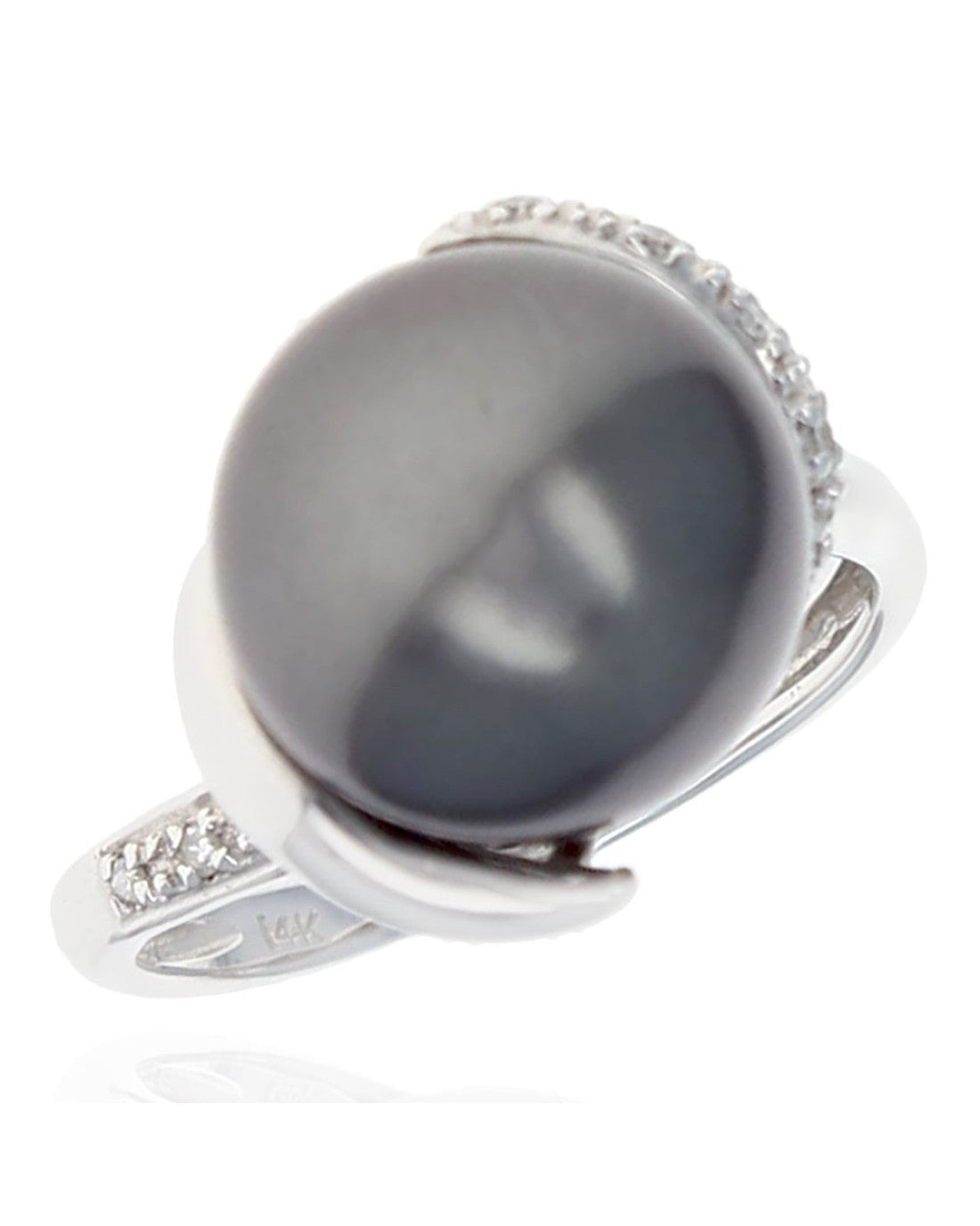 Black Tahitian Pearl and Diamond Halo Ring