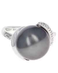 Black Tahitian Pearl and Diamond Halo Ring