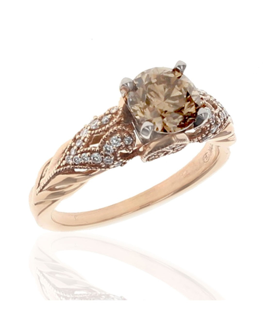 Chocolate and White Diamond Milgrain Accent Ring