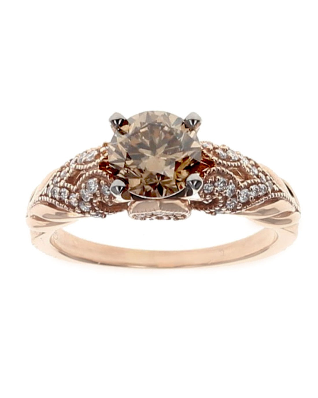 Chocolate and White Diamond Milgrain Accent Ring