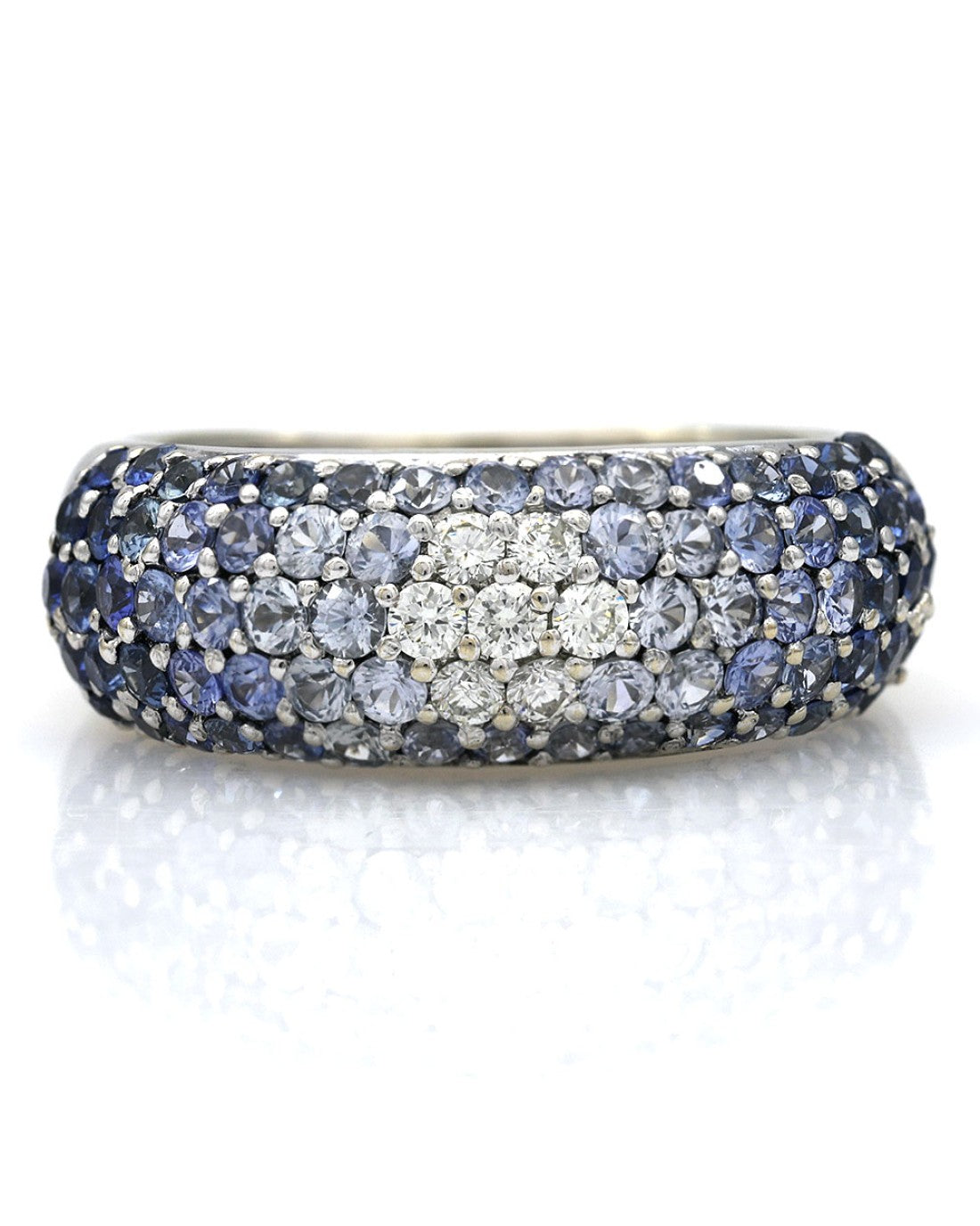 Variegated Blue Sapphire and Diamond Pave Band Ring