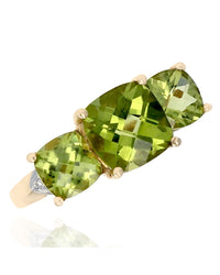 3 Stone Peridot Ring with Diamond Accents