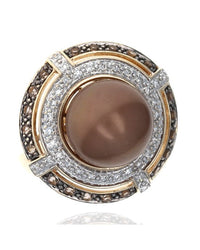 Bronze 10.7mm Pearl Double Halo Ring w/ Topaz & Diamonds 14KY Gold