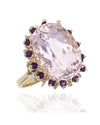 15.78ct Oval Kunzite Ring w/ Amethyst Halo in 14K Yellow Gold