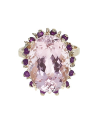 15.78ct Oval Kunzite Ring w/ Amethyst Halo in 14K Yellow Gold