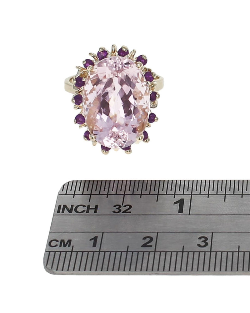 15.78ct Oval Kunzite Ring w/ Amethyst Halo in 14K Yellow Gold