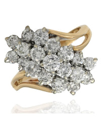 3 Row Diamond Elongated Cluster Ring