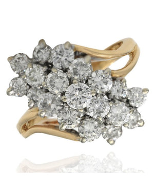 3 Row Diamond Elongated Cluster Ring