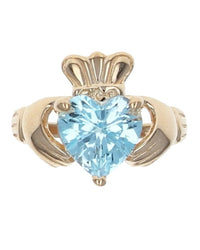 Heart Shape Blue Topaz Claddagh Ring