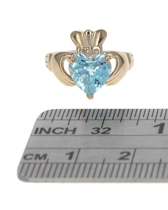Heart Shape Blue Topaz Claddagh Ring
