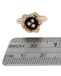 3 Diamond Antiqued Flower Ring