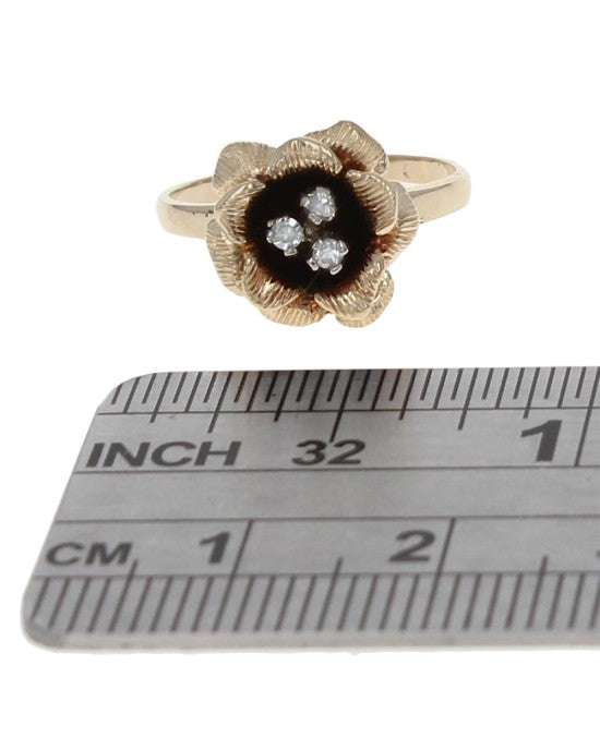 3 Diamond Antiqued Flower Ring