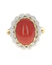 Red Coral Cabochon Ring