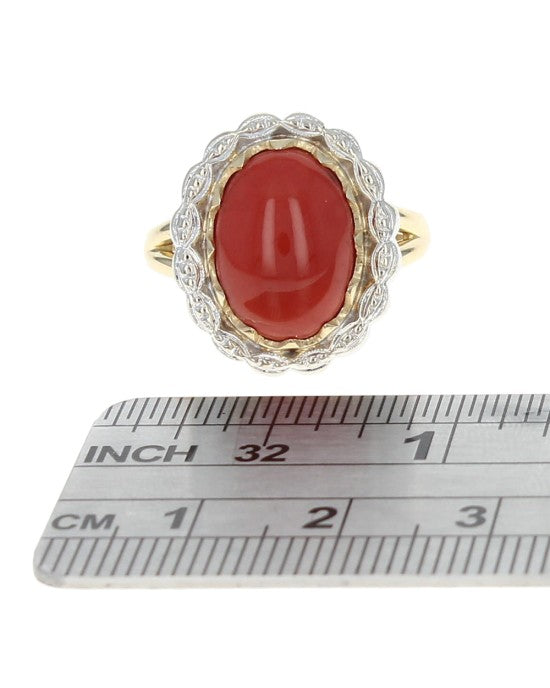 Red Coral Cabochon Ring