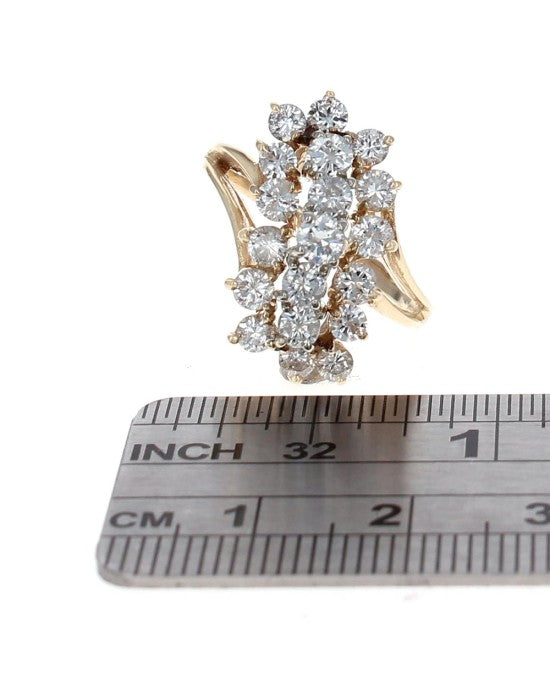 Three Row Diamond Cluster Ring in White and Yellow Gold
