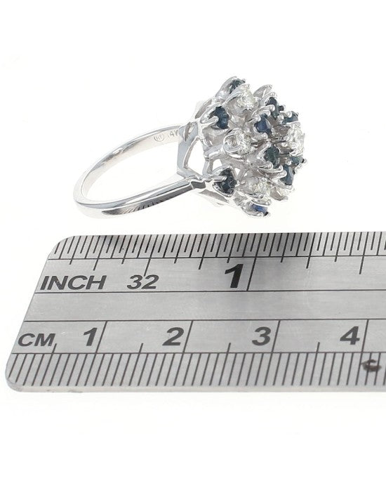 Sapphire and Diamond Cluster Ring
