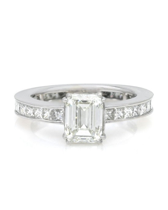 GIA Certified Emerald Cut Diamond Solitaire Ring in 18KW