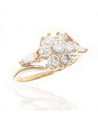 Round and Baguette Diamond Cluster Ring