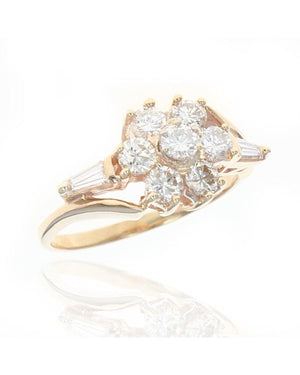 Round and Baguette Diamond Cluster Ring