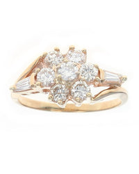 Round and Baguette Diamond Cluster Ring