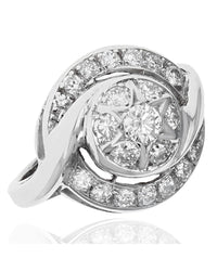 Diamond Halo Bypass Swirl Ring