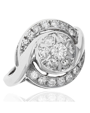 Diamond Halo Bypass Swirl Ring