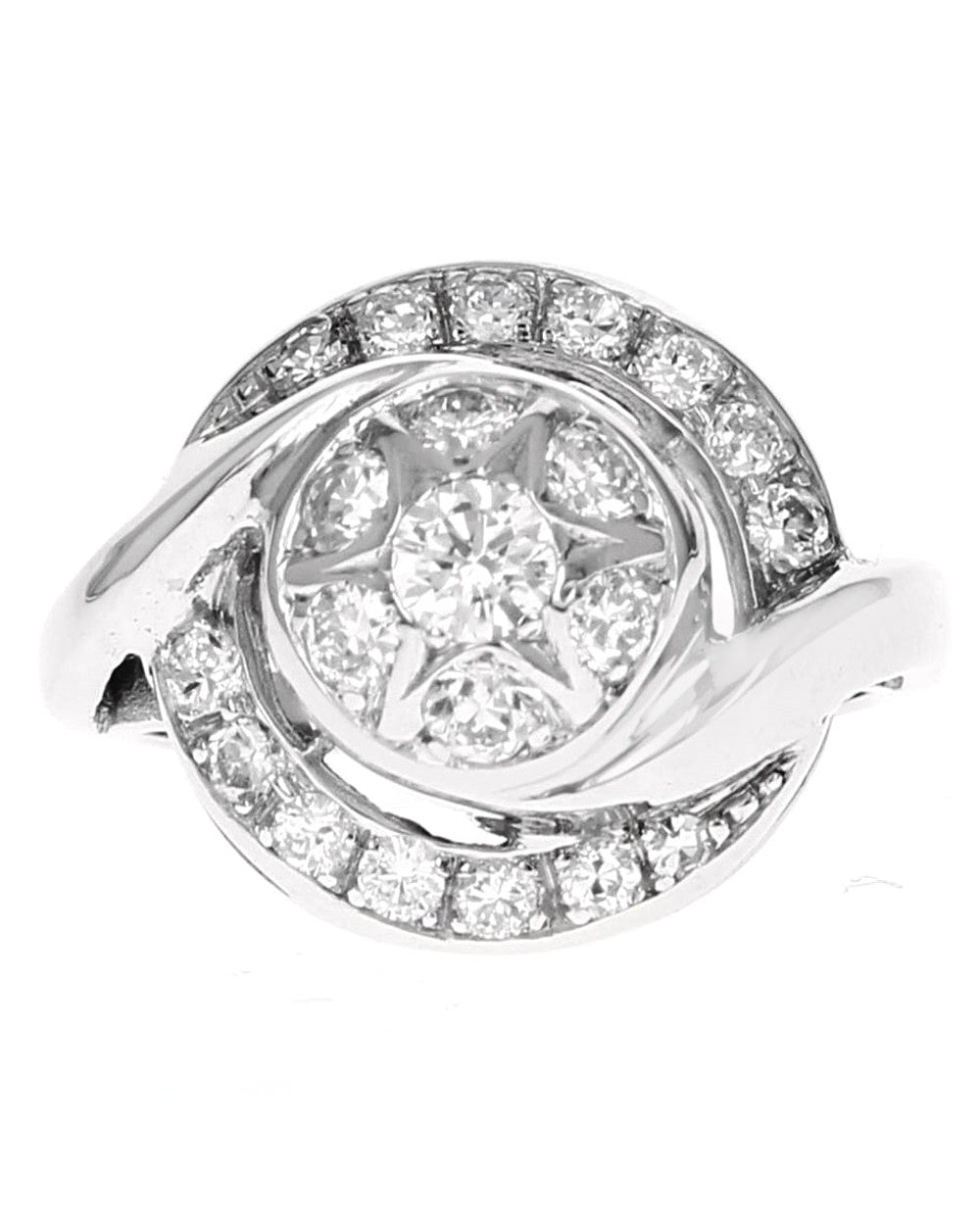 Diamond Halo Bypass Swirl Ring