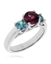 3 Stone Garnet and Zircon Ring