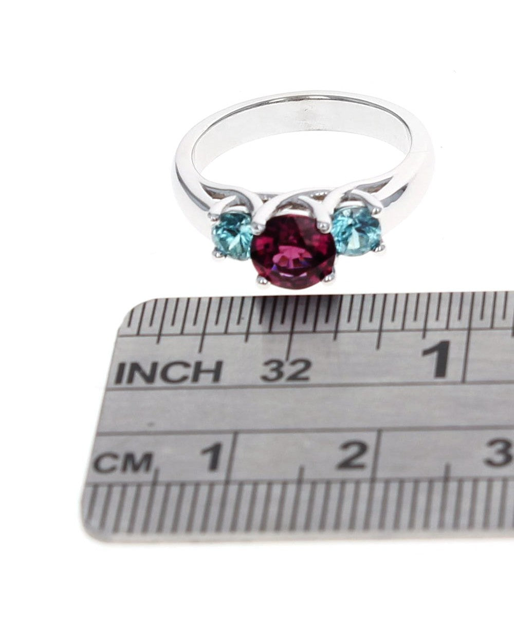 3 Stone Garnet and Zircon Ring