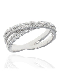 Baguette and Round Diamond Crossover Ring