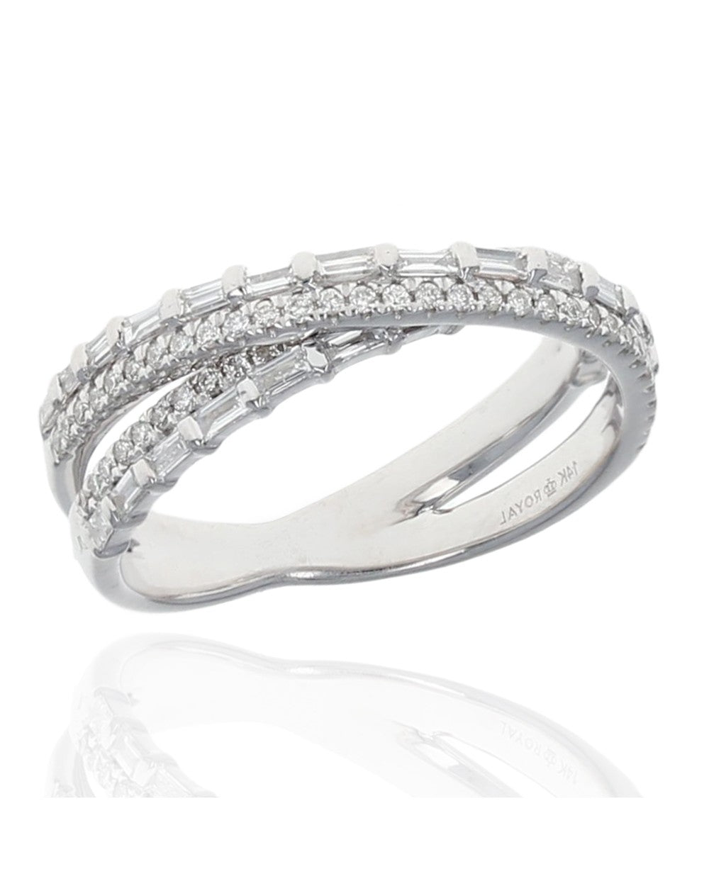 Baguette and Round Diamond Crossover Ring