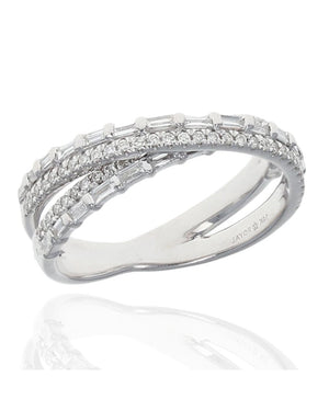 Baguette and Round Diamond Crossover Ring