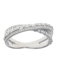 Baguette and Round Diamond Crossover Ring