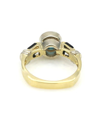 Blue Zircon and Black Onyx Ring