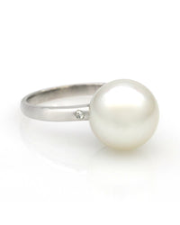 White South Sea Pearl and Diamond Accent Ring