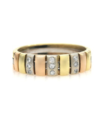 3 Row Diamond Band in Tri Color Gold