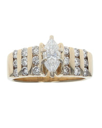 Marquise Solitaire and Round Diamond Engagement Ring