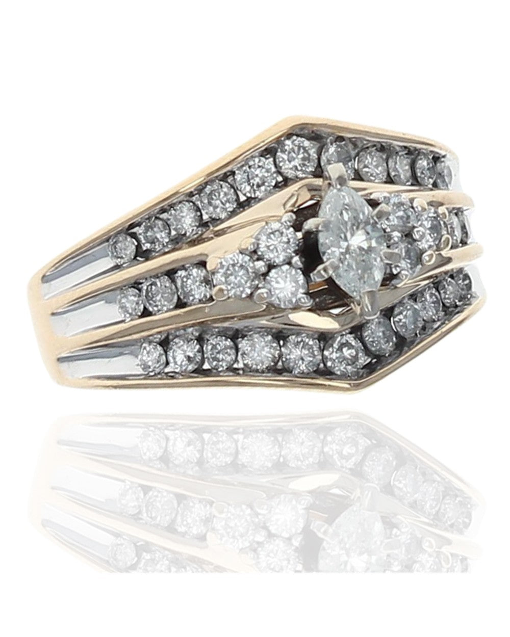 3 Row Marquise and Round Diamond Chevron Ring