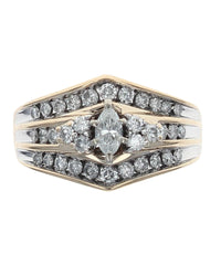 3 Row Marquise and Round Diamond Chevron Ring
