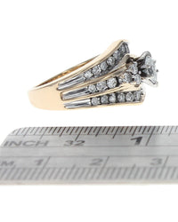 3 Row Marquise and Round Diamond Chevron Ring