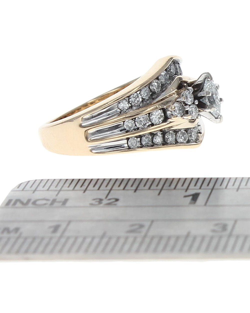 3 Row Marquise and Round Diamond Chevron Ring