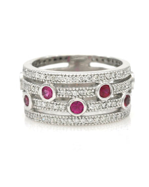 Synthetic Ruby and Diamond 4 Row Band